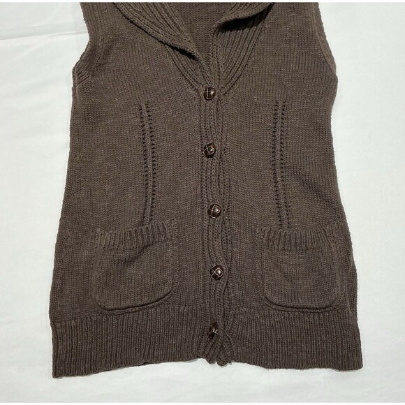 Eddie Bauer Knit Sweater Vest Womens Small Brown 100% Cotton Cowl Neck - Picture 2 of 8